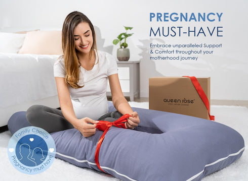 55 Inch QUEEN ROSE Pregnancy Pillow, U Shaped Full Body Pillows for Sleeping Support, Maternity Pillow for Pregnant