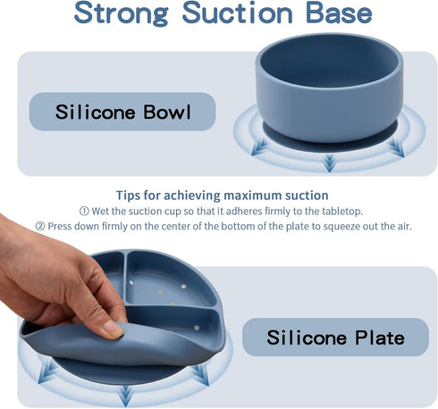 Set,13PCS 6+ Silicone Baby Feeding Feeding Essentials with Suction Bowl and Plate,Spoons & Forks,Bib & Cup
