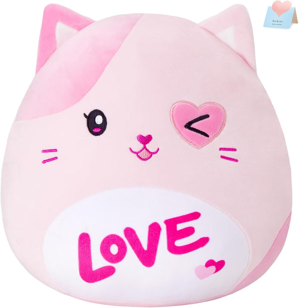 Athoinsu Cat Valentine's Day Plush Pillow - Soft Squishy Kitty Stuffed Animal, Kawaii Toy Gifts for Kids 13 Inch