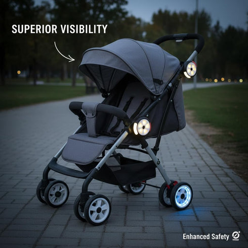 (3-Pack) 5 LED Stroller Lights with Stroller Hooks/Clips Battery Operated, Modes, Stroller Accessories for Night Use on