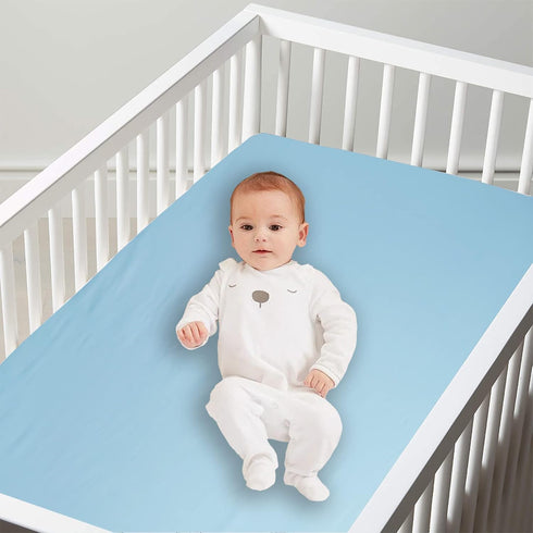 28x52 Baby Crib Fitted Sheet Poplin Cotton Standard Crib Sheet Toddler Mattress Sheet Cover Solid Blue Boy Bed Sheet