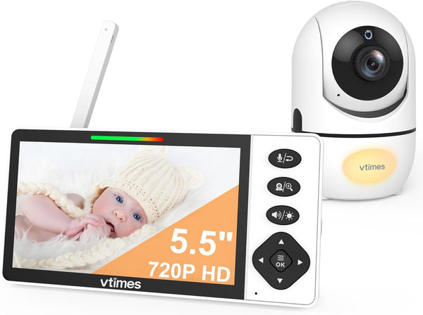 VTimes Baby Monitor with Camera and Audio, 5.5" 720P HD Screen Video Baby