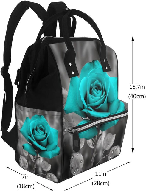 OUSIKA Backpack Daypacks Teal Grey Rose Print Diaper Bag Multifunction Laptop Travel Large Nappy Bag, Black, One Size