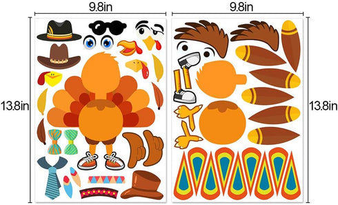 Make-A-Turkey Stickers for Thanksgiving Party Games/Favors/Supplies, 20 Set for Kids Crafts