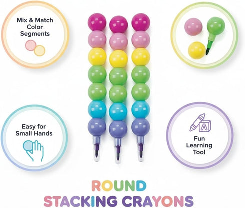 Set 12, 6 Fun Express Round Stacking Crayons for Kids - of Each has Colors per Crayon - Classroom Teacher Supplies