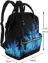 QSMJKLD Backpack Mommy Daypack Blue Flame Diaper Bag with Changing Pad, Pacifier Holder - Multifunction Travel Nappy