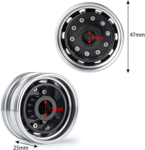 2pcs Metal Front Wheel Hubs Rims for 1/14 Tamiya Tractor Climbing Trailer RC Car Upgrade Parts
