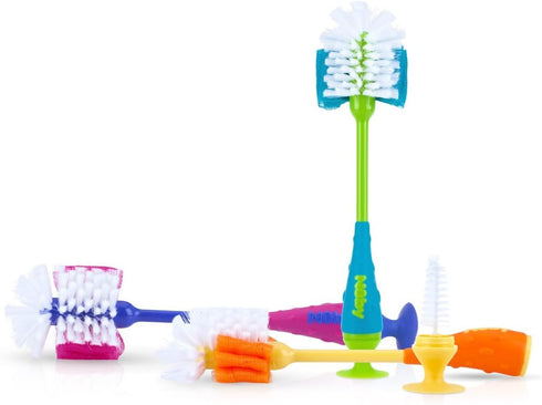 Nuby 2-in-1 Bottle and Nipple Cleaning Brush with Suction Base, Colors Vary