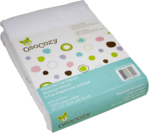 OsoCozy Bleached Birdseye Flat Cloth Diapers (6 Pack) - 27 x 27