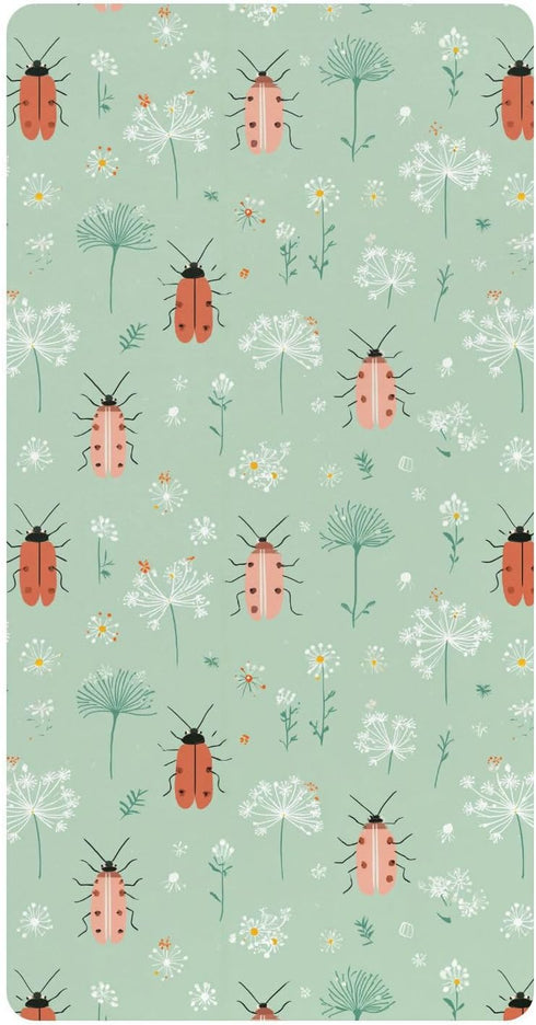 miaozhen Cotton Baby Crib Sheets for Boys Girls Soft Grassland Insect Light Green