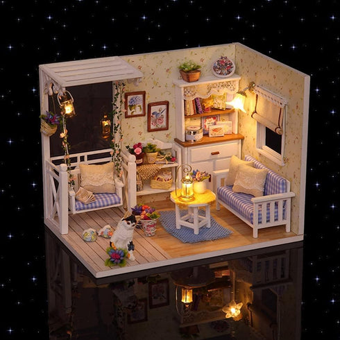 TuKIIE DIY Miniature Dollhouse Kit with Furniture, 1:24 Scale Wooden Doll House Accessories (Kitten Diary)