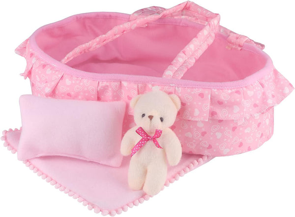Baby Doll Cradle Bassinet, Portable Doll Carrier with Soft Pillow and Quilt for Smaller Dolls