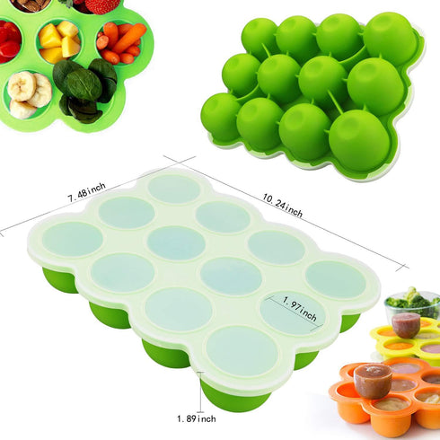 Samuelworld Baby Food Storage Container, 12 Portions x 2.5oz - BPA Free Silicone Freezer Tray with Clip-On Lid for Milk