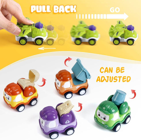 Mini Car Toys for 1 Year Old Boy, 12 Sets Pull-Back Trucks with Playmat, Gifts for Toddlers Age 1-2