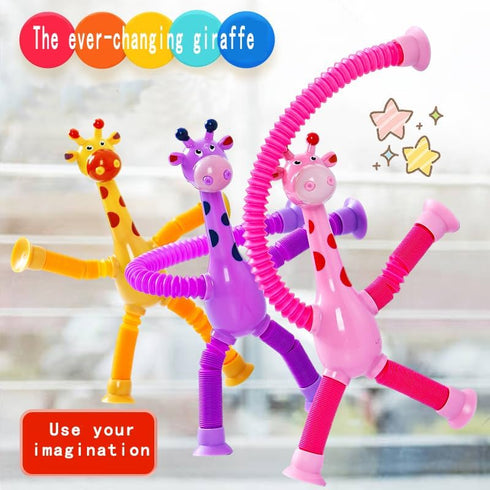 WUCLUD 24PC Telescopic Suction Cup Kids' Giraffe Toy Sensory Pieces, Toddler Travel & Treasure Box Toys