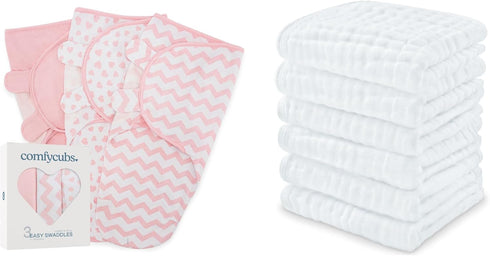Comfy Cubs Swaddle Blankets and Baby Washcloths Bundled