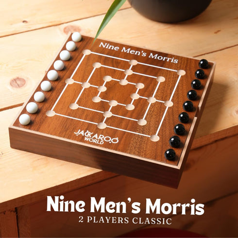 18 2 9 Nine Mens Morris Board Game, Marble Strategy Game, Solid Wooden Game with Marbles, Player Games, Ancient Board