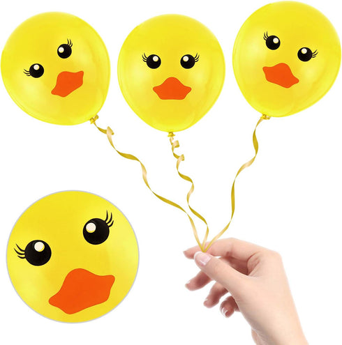60 Yellow Duck Balloons - Cartoon Duck Printed Latex Balloons for Wedding, Birthday, Baby Shower & Classroom Decoration