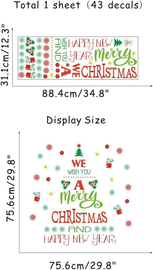 TOARTi Merry Christmas Quotes Wall Decals & Happy New Year Stickers for Christmas Party Supplies