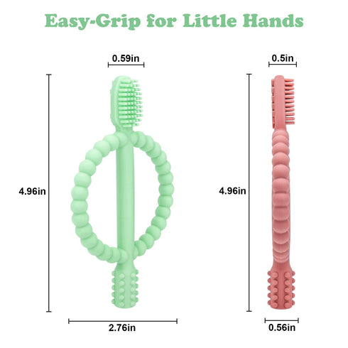 0-6 6-12 Baby Teething Toys with Easy-Hold Handle, Silicone Infant Toothbrush, Textured On Both Sides Helps Massage