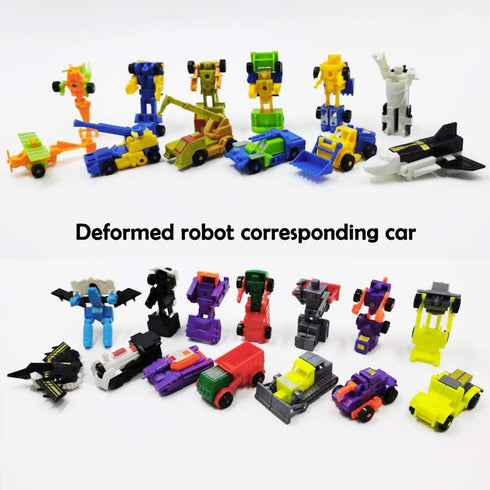 Morphing Robot Construction Toy Cars - Mini Pull Back Vehicles Set of 16 for Toddlers Kids Birthday Favors