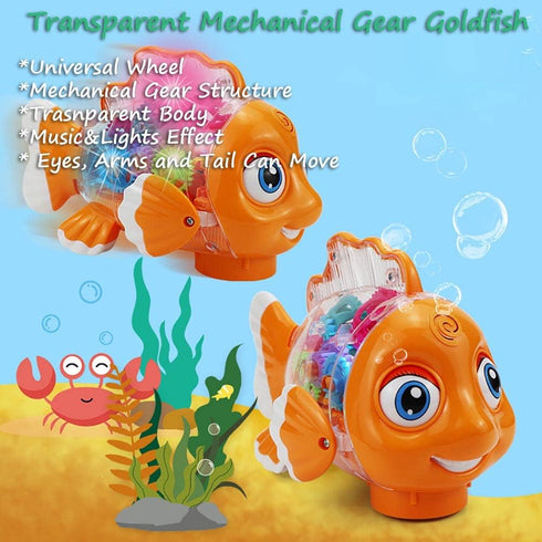 Transparent Mechanical Gear Toy - Goldfish Car Toy with Lights and Music, Universal Wheel Car Toy (Goldfish)