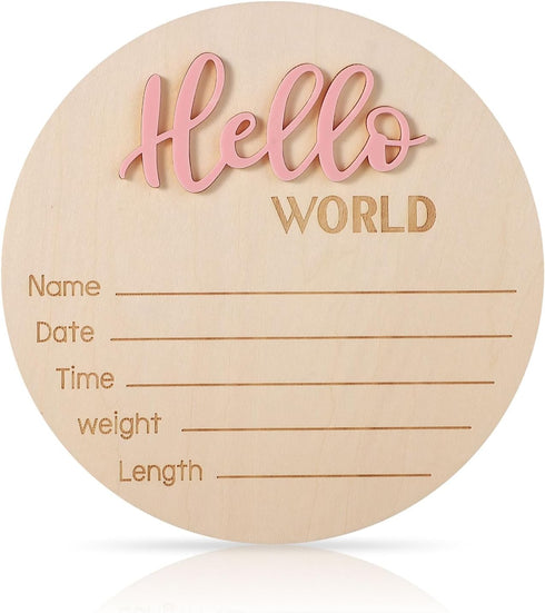 NQEUEPN Baby Announcement Sign, 5.9in Wooden Hello World Newborn Signs Birth Announcement Sign