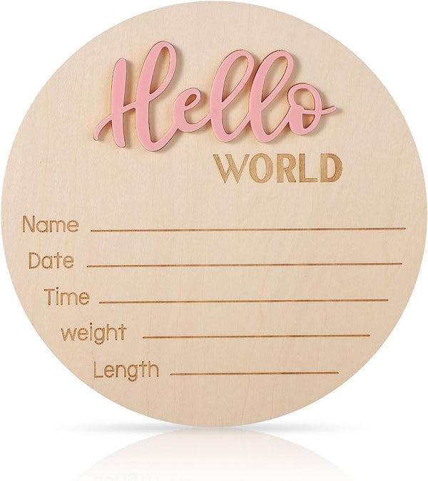 NQEUEPN Baby Announcement Sign, 5.9in Wooden Hello World Newborn Signs Birth Announcement Sign