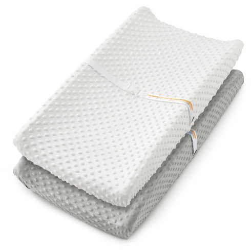 Homiest 2 Pack Changing Pad Cover, White + Light Gray Changing Table Sheets,