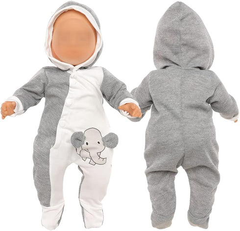Miunana 1pcs Elephant Pajamas Outfit for 13-15 Inch Baby Doll Clothes, Grey and White Doll Pajamas