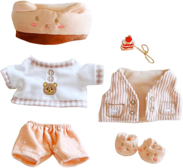 niannyyhouse Bear Suit Dress Up, Hat T-Shirt Vest Pants Shoes Backpack 7.8in (20cm) Plush Doll Stuffed Figures Toys