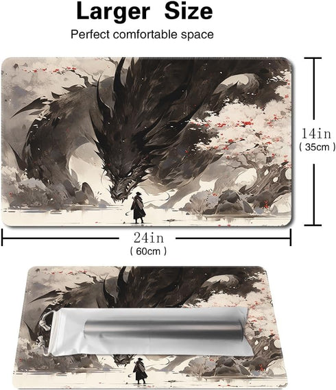 MTG Playmat 24x14in with Free Storage Bags, Non-Slip Backing, Ideal TCG Mouse Pad, Shadow Dragon (No Deck)