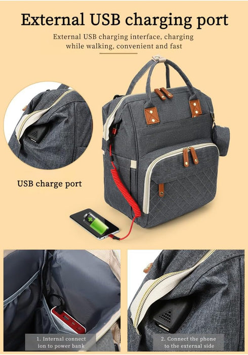 zepingminn Backpack, Diaper Bag Multifunctional Travel Baby Bag with Changing Pad, Insulated Bottle Holders, Pacifier
