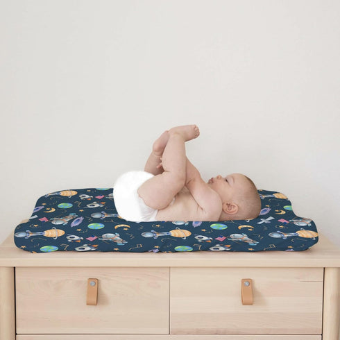 Cartoon Outer Space Galaxy Ship Changing Pad Cover, Cute Spaceman Moon Stars for Baby Boy Girl, Soft Breathable