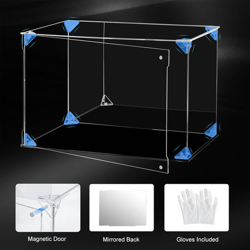 Acrylic Display Case for Collectibles, Clear Box with Mirrored Back for Action Figures, Lego Model, Doll Toys Display