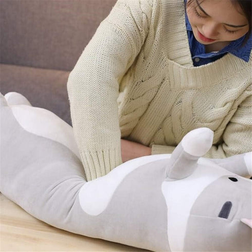 shangman Lovely Plush Cat Doll - Cute Cartoon Soft Stuffed Kitten, Long Throw Pillow Toy Gift for Kids (Grey)