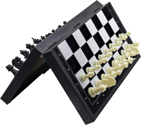 5 in 1 Magnetic Chess Checkers Dominoes Backgammon and Cards Set - Mini Travel Size Multi Board Games