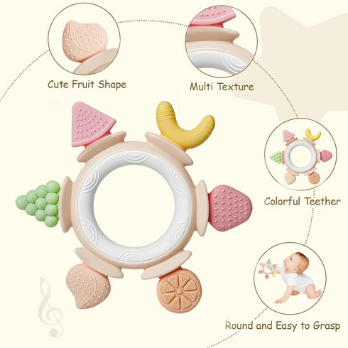 Hooku 6-12 0-6 Silicone Teethers for Babies Months, Teething Toys for Babies Months, Baby Fruit Teethering Rings, BPA