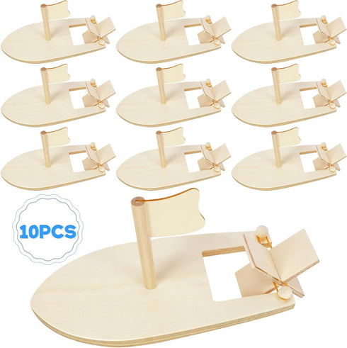 Amersumer 10 Pcs DIY Toy Wood Boat Craft Kits - Mini Wooden Sailboat Kits for School Projects, Make Your Own Sailboat