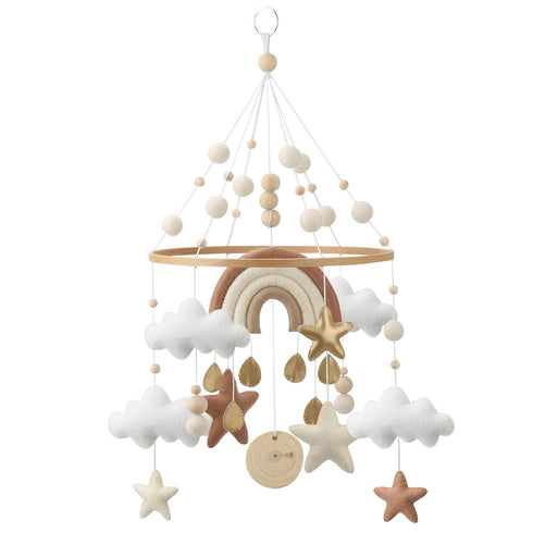 Boho Rainbow Crib Mobile - Gender Neutral with Gold Stars & Clouds