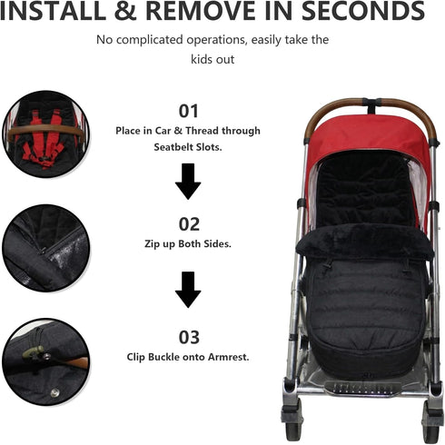 BASILKIT Universal Stroller Footmuff for Baby, Winter Baby Stroller Bunting Bag, Warm Soft Ultra-fine Fleece Stroller