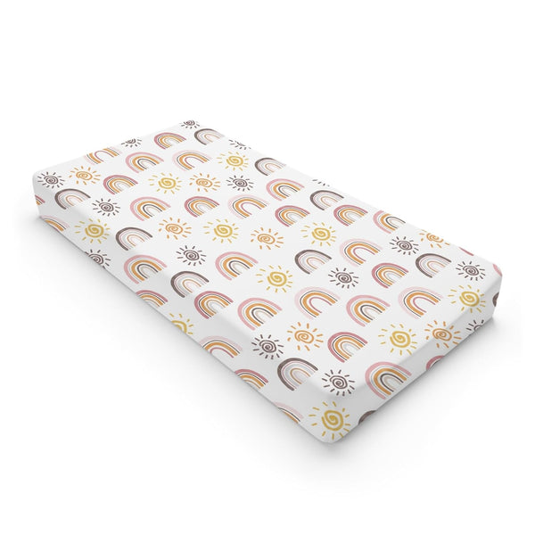 Boho Sunshine Rainbow Changing Pad Cover, Colorful Rainbow Sun Baby Changing Table Pad for Boys Girls 32''x16''