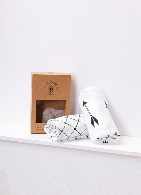 Muslin Swaddle Blanket, 2 Pack Unisex Soft Silky Gender Neutral Receiving Blanket, 47 x 47 Inches, Black and White