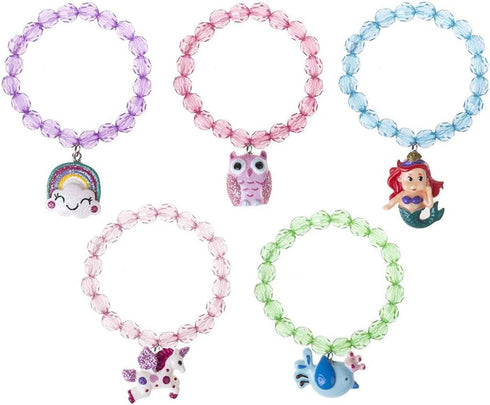 5pc Mermaid Bracelet Set - Unicorn Jewelry for Little Girls, Teens, Kids Party Favor Pretend Play