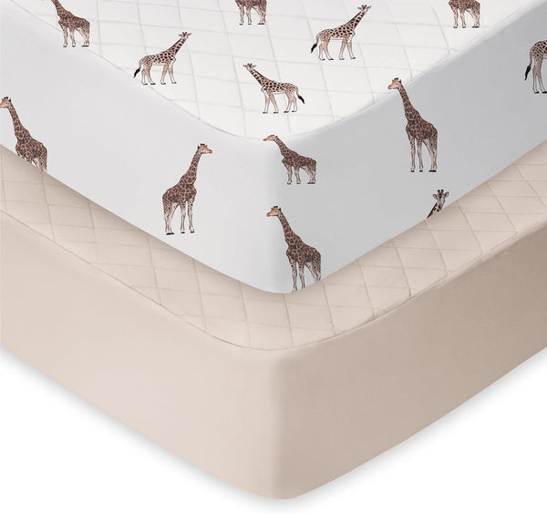 TOTCHILL Light Quilted Crib Sheets 2 Pack, Soft Fitted Sheets for Standard Crib