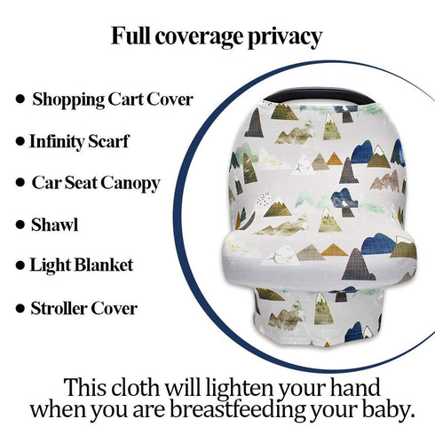Baby Carseat Cover with Beanie, Adventure Mountain Infant Carseat Canopy for Boys Girls, Nursing Cover Breastfeeding