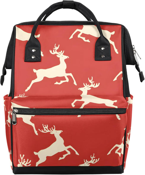 Hsnar Red Christmas Deer Waterproof Diaper Bag Backpack Large Capacity Baby Bag with
