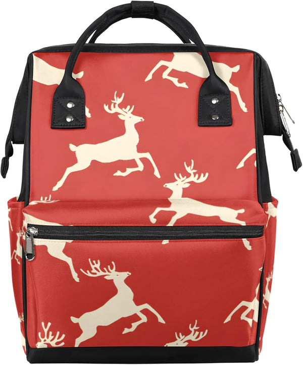 Hsnar Red Christmas Deer Waterproof Diaper Bag Backpack Large Capacity Baby Bag with