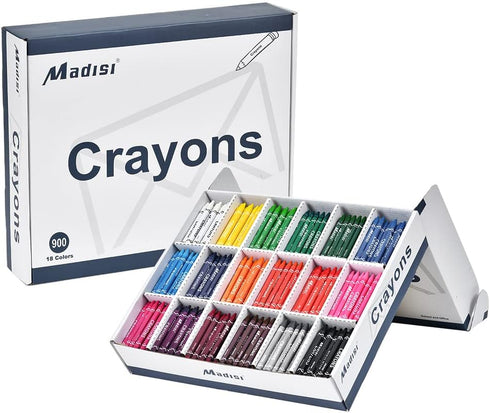 Madisi Crayon Bulk Pack, Regular Size, 900 Count, 18 Colors