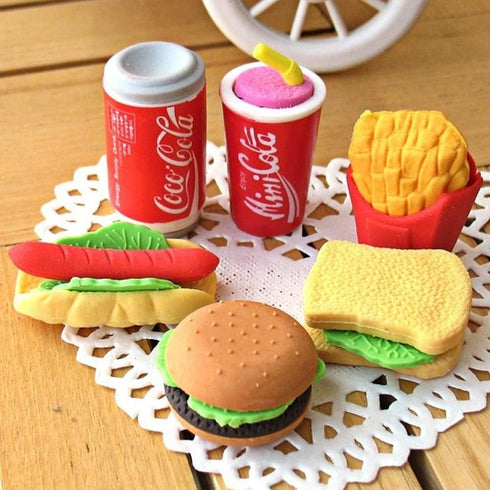 72 Pcs Assorted Food Pencil Erasers Toy Set, Cake Dessert Fruit Puzzle Toys for Kids Reward Party Favors